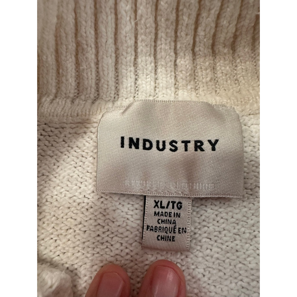 Industry Cream Bouclé Knit Polo Sweater White XL Cotton Blend - Picture 5 of 8